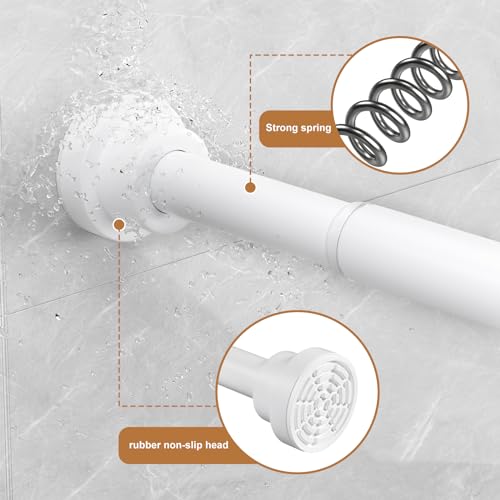 White Spring Tension Rod 28-50In 2PCS,No Drill Non-Slip Curtain Rod | No-drilling Spring Loaded Curtain Rod, Non-slip Non-Rust Extendable Rod for Windows and Bathroom - color: White-2PCS, size: 28"-50"