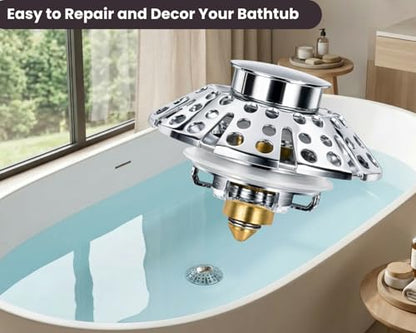 Universal Bathtub Drain Stopper, Bathtub Drain with Strainer, Pop Up Tub Drain Hair Catcher for 1-3/8 to 2in Tub Drain Hole