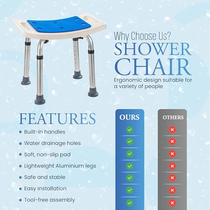 Dr Kays Shower Chair for Inside Shower Bench for Bathtub 350lb Support | Premium Aluminium, Heavy-Duty Bathroom Chair for Inside Bathtub, Bath Bench, Bath Seat for Washroom