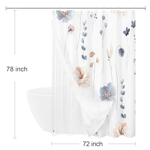 Long 3 in 1 Shower Curtain Set, 72x78 | Long 3 in 1 Shower Curtain Set, PEVA Liner Set & 12 Double Sided Steel Hooks, Waterproof Fabric Bathroom Curtain - color: Blue, size: 72"W x 78"L (Pack of 1)
