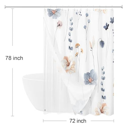 Long 3 in 1 Shower Curtain Set, 72x78 | Long 3 in 1 Shower Curtain Set, PEVA Liner Set & 12 Double Sided Steel Hooks, Waterproof Fabric Bathroom Curtain - color: Blue, size: 72"W x 78"L (Pack of 1)