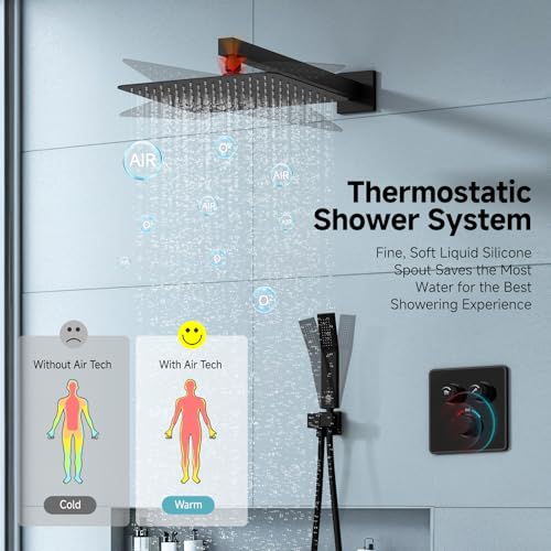 SR SUN RISE 100℉ Brushed Matte Black Shower System,10 Inch | Luxury Rainfall Shower Head,High-Pressure Handheld Shower,Soild Brass,Wall Mount,Valve and Trim Kit Included - color: Classic Matte Black, style: 10"