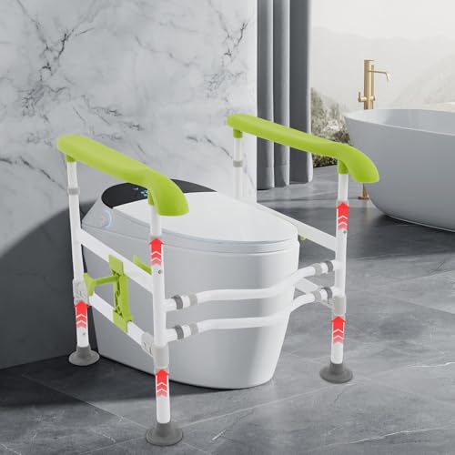 Toilet Safety Rails with Adjustable Height and Width, Stand Alone Toilet | Padded Handles, Bathroom Grab Bar for Elderly Seniors Handicap and Disabled, Freestanding Toilet Arms