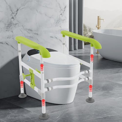Toilet Safety Rails with Adjustable Height and Width, Stand Alone Toilet | Padded Handles, Bathroom Grab Bar for Elderly Seniors Handicap and Disabled, Freestanding Toilet Arms