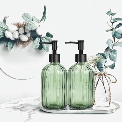 Glass Soap Dispenser with Plastic Pump, Hand Soap Dispenser for Hand Wash, Lotion Dispenser for Dishwashing Liquid, Lotion Shower Gel (Green) - color: Striped Green