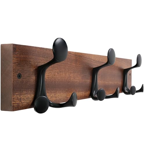 WEBI Coat Rack Wall Mount,17" Solid Wood Coat Hooks Wall Mounted Coat Hanger,16" Hole to Hole,Heavy Duty 3 Triple Hooks for Hanging Coats,Jacket,Hat,Backpack,Farmhouse,Reddish Brown - color: Reddish Brown, size: 17 Inch