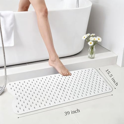 Non-Slip Bathtub Mats Bath Mat Machine Washable with Suction Cups for Tub, 39x15.5 inch, White - color: White