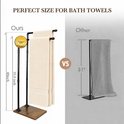 Hjarta Freestanding Towel Rack for Bathroom, 2-Tier Free Standing Towel Stand, Farmhouse Towel Holder for Bath Towel Sheet, Rustic Brown - color: Rustic Brown