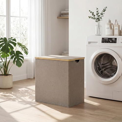 efluky Laundry Hamper with Lid, Double Laundry Basket with 2 Removable Bags, 2 Section Laundry Bin with Bamboo Handles for Bathroom, Bedroom & Laundry Room, 140L (36.9 Gallon) Brown - color: Brown, size: 140L Dual