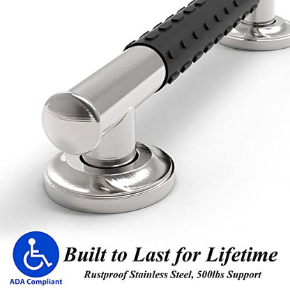 1-1/4 x 12inch Stainless Steel Bath Safety Grab Bar with Anti Slip Rubber Grip, ADA Compliant 500lbs Weight Support, Decorative Collection Miami, Brushed Nickel