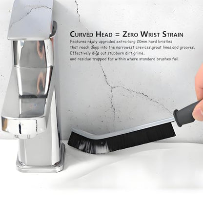 3 Pack Crevice Deep Cleaning Gap Brush | 20mm Long Hard Bristles & 25° Curved Slim Head,Non-Scratch for Tile, Stove, Car Vents & Narrow Gaps, with Hanging Hole
