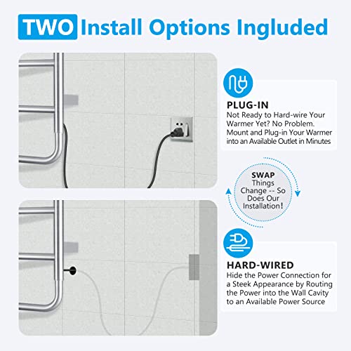 VJASS Heated Towel Rack for Bathroom, 4 Bar Stainless Steel Electric Towel Warmer with Built-in Timer, Dual Hardwired & Plug-in Wall Mounted Installation (Brushed Nickel) - color: Brushed Nickel