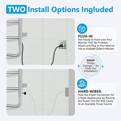 VJASS Heated Towel Rack for Bathroom, 4 Bar Stainless Steel Electric Towel Warmer with Built-in Timer, Dual Hardwired & Plug-in Wall Mounted Installation (Brushed Nickel) - color: Brushed Nickel