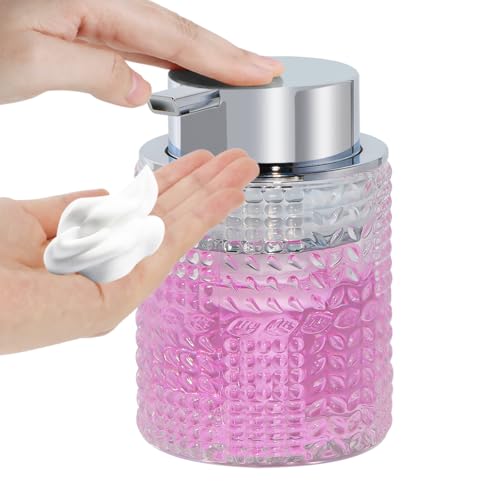 Foaming Hand Soap Dispenser, 10 oz Refillable Clear Glass Foam Soap Dispenser with Large Pump Bottle Container for Kitchen and Bathroom,1 pc - color: Silver