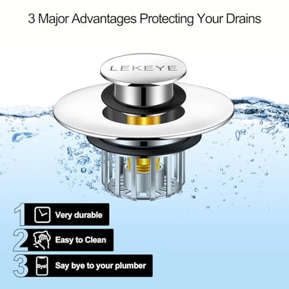 LEKEYE Tub Stopper | Shower Drain Hair Catcher | Pop-up Drain Stopper with Strainer | Bathroom Bathtub Plug | Drain Protector for 1-1/2 to 1-3/4" Bath Drain Hole - color: Silver
