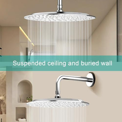All Metal Rain Shower Head - Heavy Duty Stainless Steel, Easy Install, High Water Flow, Ultra-Thin Modern Design for Bathroom (Chrome, 12) - color: Chrome, size: 12