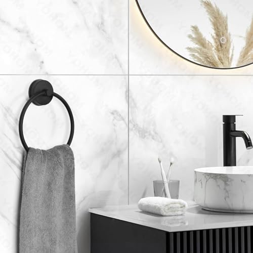 YOHOM Suction Cup Towel Ring Matte Black Hand Towel Holder for Bathroom Stainless Steel Vacuum Suction Washcloth Holder Dish Towel Hanger for Shower Wall No Drill, 2 PCS - color: 2 Matte Black