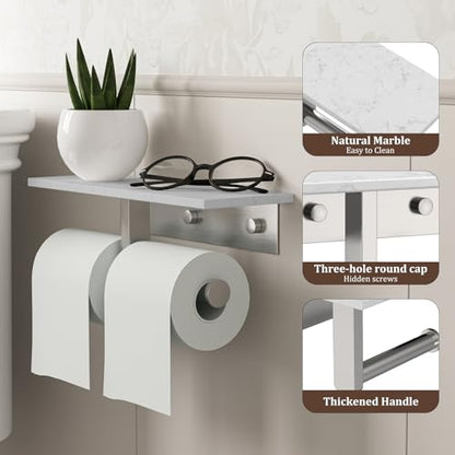 BWE Double Toilet Paper Holder with Shelf Wall Mounted Tissue Roll Holder | Commercial Toilet Paper Dispenser for Bathroom Marble Toilet Paper Storage Holder with Phone Shelf (Brushed Nickel) - color: Double Brushed Nickel