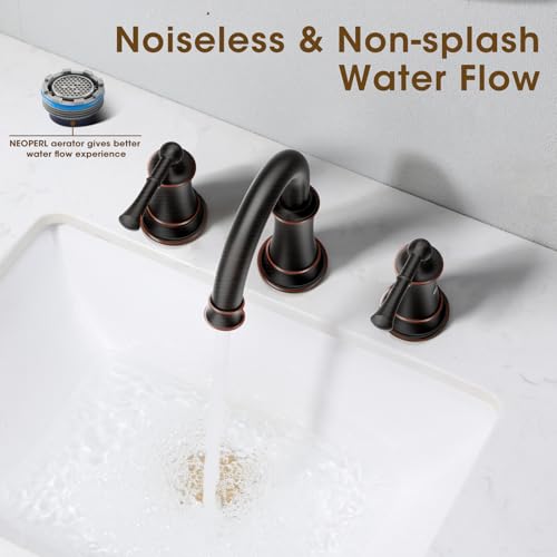 Oil Rubbed Bronze Bathroom Faucet,Bathroom Sink Faucet 3 Hole | , 360° Rotatable Spout, 2 Handles, 3 Hole Widespread, Pop Up Drain & Supply Lines Included, Antique Style (L2304-ORB) - color: ORB Bronze