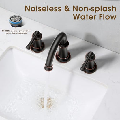 Oil Rubbed Bronze Bathroom Faucet,Bathroom Sink Faucet 3 Hole | , 360° Rotatable Spout, 2 Handles, 3 Hole Widespread, Pop Up Drain & Supply Lines Included, Antique Style (L2304-ORB) - color: ORB Bronze