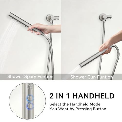 Shower Systems Shower Faucet Sets STARBATH 3 Way 12+6" Round Dual Rainfall Shower Head with Handheld Spray, Ceiling Mounted Rain Shower Valve with 5 Diverter and Trim Kit Complete, Brushed Nickel - color: Brushed Nickel, size: 6+12 inch-04