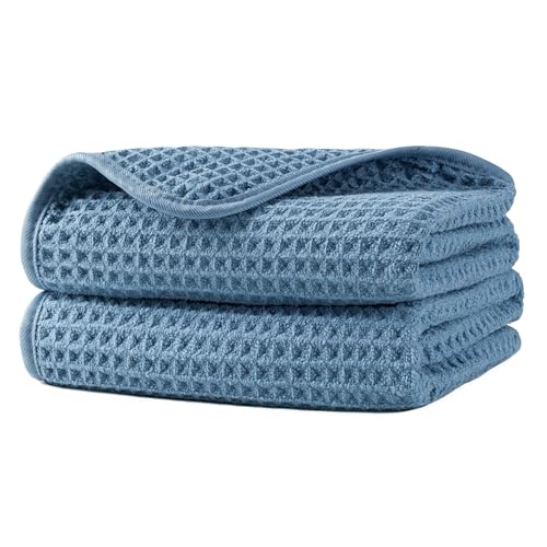 Microfiber Waffle Hand Towels, 2 Pieces, Soft, Absorbent, Fast Drying, Lint Free 430 GSM (Blue) - color: Blue
