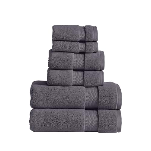 Modern Threads Luxury 6-Piece Quick-Dry Towel Set – Plush & Ultra-Absorbent for Spa-Like Experience, Gray - color: Gray