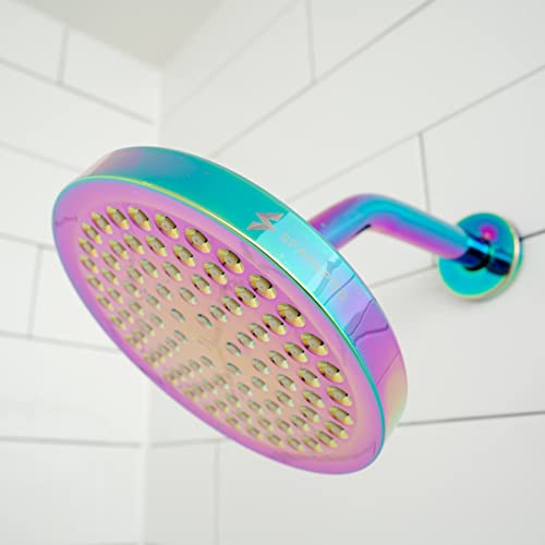 SparkPod Rain Shower Head, 6 Inch Round, Radiant Rainbow Finish | High Pressure Shower Heads, 90 Nozzles, Adjustable Showerhead, No Tools Needed, Universal Connection - color: Radiant Rainbow, style: 6 Inch Round