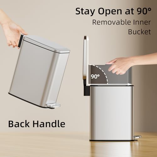 KSSKSS Small Bathroom Trash Can with Lid Soft Close, Step Pedal, 6L / 1.6 Gal Stainless Steel Garbage Bin with Removable Inner Bucket, Slim Wastebasket for Narrow Spaces (Silver) - color: Silver--P