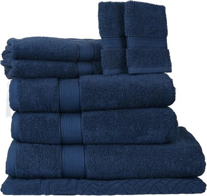 ELITE Emporium Home Collection 8-Piece Cotton Bath Towel Set - Ultra Soft, 550 GSM, Quick-Dry - Bath Sheet, Bath Towels, Hand Towels, Washcloths, Bath Mat - Luxury Bathroom Towel Set (Navy Blue) - color: Navy Blue