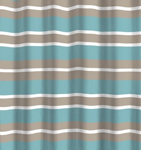 Striped Fabric Shower Curtain, Aqua Brown White Coastal Design, 70 x 72 Inches, with Hooks - color: Wendy Blue