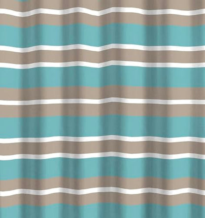 Striped Fabric Shower Curtain, Aqua Brown White Coastal Design, 70 x 72 Inches, with Hooks - color: Wendy Blue
