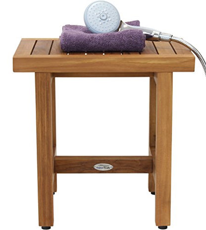 AquaTeak Spa Lotus 18" Teak Shower Bench & Premium Teak Oil | Durable, Water-Resistant Teak, Shower Chair & Shaving Foot Rest, Indoor/Outdoor Use - size: B. Bench w/ Teak Oil