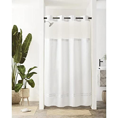 River Dream Stall Shower Curtain with Snap in Liner,No Hooks Needed Shower Curtain for Bathroom,Hotel Grade,Machine Washable,54" W×80" H,White,with White Stripe and Magnets - color: White Stripe, size: 54"W x 80"L (Pack of 1)
