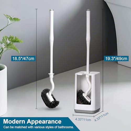 Toilet Bowl Brush and Holder Sturdy Plastic Long Handled Toilet Brushes for Bathroom with Ventilated Base Easy to Assemble for Deep Cleaning (White 1) - color: White 1