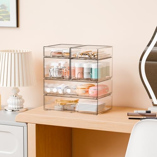 Clear Stackable Storage Drawers - Set of 6 - Acrylic Drawers,Bathroom Organizer Bin and Plastic Makeup Organizer,Clear Stacking Brightroom Storage Boxes for Vanity,Cabinet,Pantry Organization - style: 6 PACK（3 Size）