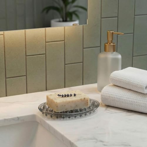 2 Pcs Plastic Soap Holder Soap Dish Bar Saver Tray with Holes Sponge Holder for Kitchen Bathroom Shower Counter, 4.5 x 3 x 0.7 Inches (Clear,Light Gray) - color: Clear, Light Gray