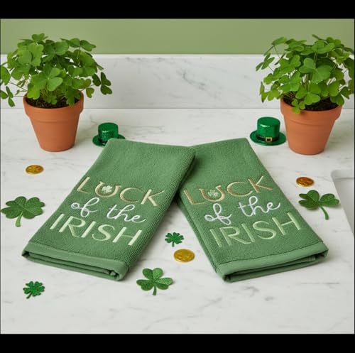 Serafina Home St. Patrick's Day Kitchen Hand Fingertip Towels, 100% Cotton Embroidered Shamrock Design, Green Towels with Luck of The Irish Design, Set of 2, 12" x 18" - color: Irish Luck