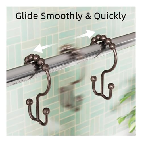 Shower Curtain Hooks Rings, Rust Resistant Metal Double Glide Shower Hooks Rings for Bathroom Shower Rods Curtains, Set of 12 Hooks - Bronze - color: Bronze