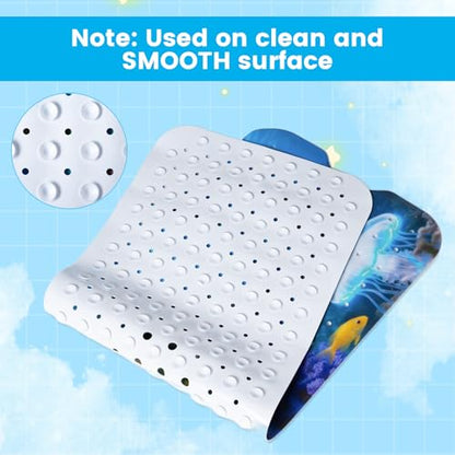 Kids Bathtub Mat Non Slip, 40 * 16in, Bath Mat for Tub, Turtle Design | Anti-Slip, machine washable, Eco Friendly, Funny Design, - color: Dark Blue