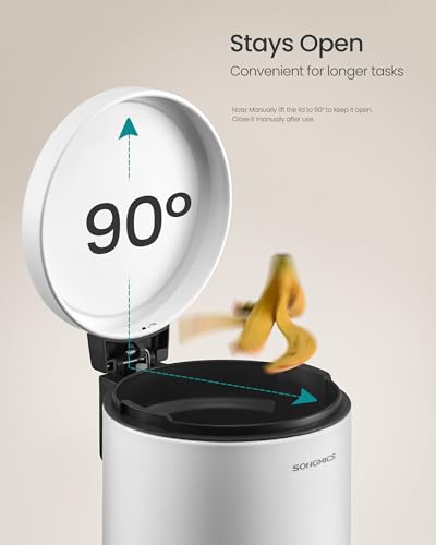 SONGMICS Bathroom Trash Can, 1.6 Gallon (6 L) Small Toilet Garbage Bin with Lid, Soft-Close, Stainless Steel, Pedal, Inner Bucket, Bedroom, Cloud White ULTB016WZ01 - color: Cloud White