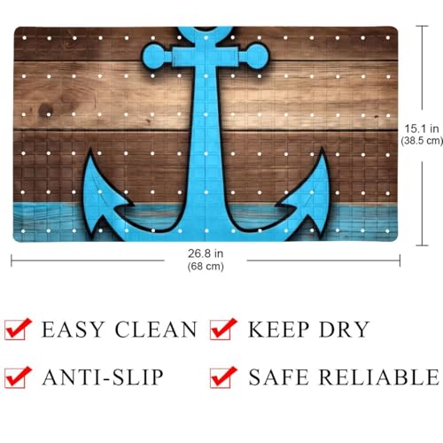 Non Slip Bathtub and Shower Mat 26.8x15.1 inch, Bath Mat with Quick Dry Drain Holes and Suction Cups, Soft Comfortable Safe Bathroom Mat for Bath Tub, Anchor on Planks Rustic - color: Multi 3