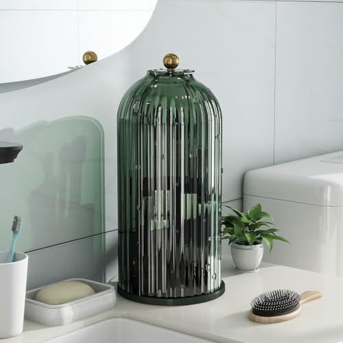 Toothbrush and Toothpaste Holders with Cover, All Green | Waterproof and Dustproof, 360° Rotating Base, Smooth Sliding Door, 3 Slots, for Bathroom Countertop - color: All Green