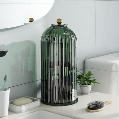 Toothbrush and Toothpaste Holders with Cover, All Green | Waterproof and Dustproof, 360° Rotating Base, Smooth Sliding Door, 3 Slots, for Bathroom Countertop - color: All Green