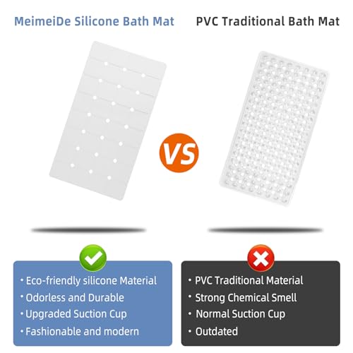 Bathtub Mat Non Slip 15" x 28" Silicone Foldable Tub Mat with Strong Suction Cups & Large Drain Holes, Durable & Eco-Friendly, for Smooth Surfaces, Ideal for Seniors, Adults White - color: White