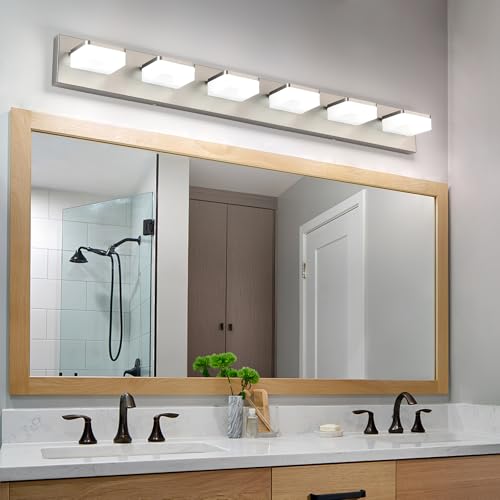 Brushed Nickel Vanity Lights for Bathroom 6-Light Vanity Lighting Fixtures for Mirror 39" Adjustable 5500K Modern LED Vanity Light Over Mirror, Bath Wall Lighting Fixtures - size: 6-Light,39Inch