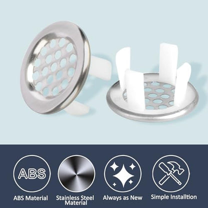 6 Pack Sink Overflow Ring Bathroom Sink Overflow Trim Ring Stainless Steel Mesh Round Hole Cover for Bathroom Kitchen Sink Basin Trim Overflow Cover