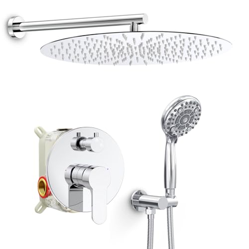 SR SUN RISE Shower Faucet - 16 Inch Multifunctional High Pressure Shower Head System with Handheld Shower Head Fixtures - Valve Included - Polished Chrome - color: Polished Chrome, size: 16 Inch