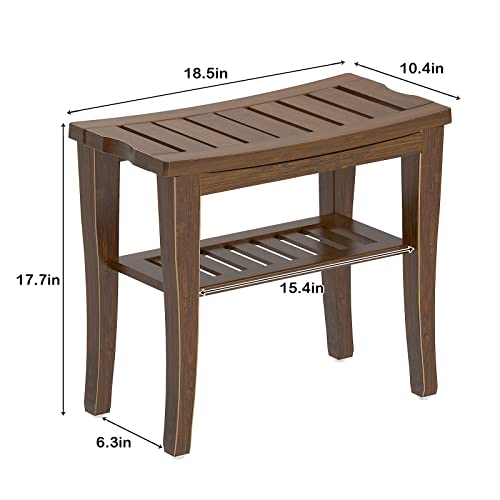 SogesHome Bamboo Shower Bench, Shower Caddies Foot Rest with Storage Shelf for Shampoo Towel, Ideal for Bathroom/Living Room/Bedroom, Dark Brown - color: Dark Brown