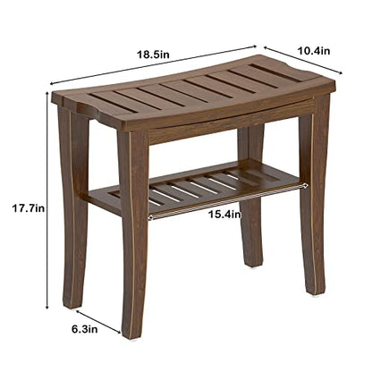 SogesHome Bamboo Shower Bench, Shower Caddies Foot Rest with Storage Shelf for Shampoo Towel, Ideal for Bathroom/Living Room/Bedroom, Dark Brown - color: Dark Brown